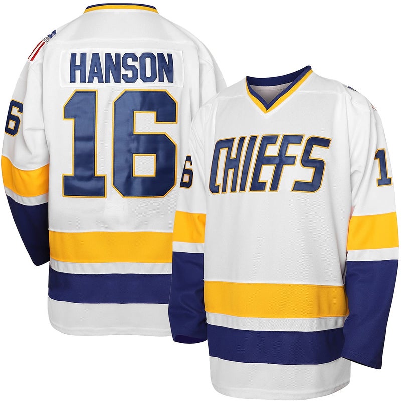MESOSPERO Hanson Brothers Jersey, Charlestown Chiefs 16,17,18 Slap Shot Ice Hockey Movie Jersey (16 White, X-Large) - Image 1